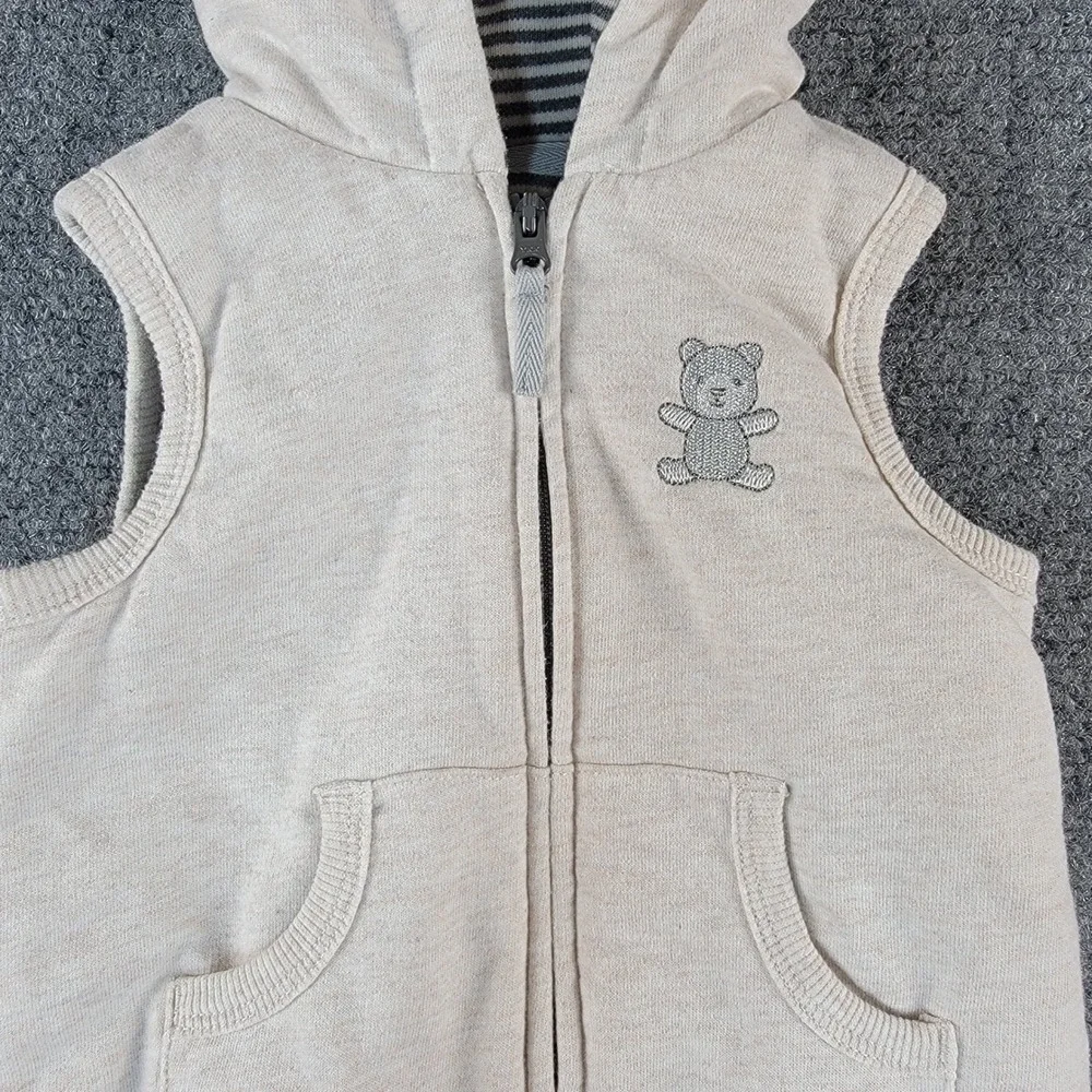 Carters Baby Vest Oatmeal Heather Hooded Teddy‎ Bear Ears Zip Up 9M LCE15526
